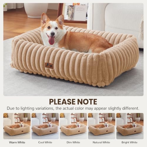 Dog Bed Medium Size Dog, Rectangle Orthopedic Pet Bed for Car and Indoor, Comfort Fluffy Memory Foam Dog Beds with Anti-Slip Bottom, Camel (30x24x8 inches) - Image 3