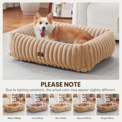 Dog Bed Medium Size Dog, Rectangle Orthopedic Pet Bed for Car and Indoor, Comfort Fluffy Memory Foam Dog Beds with Anti-Slip Bottom, Camel (30x24x8 inches) - Image 3