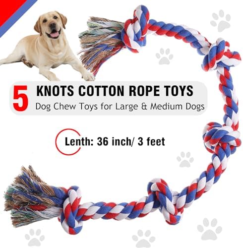 XIGOU Dog Rope Toys for Large Dogs Aggressive Chewers, Dog Chew Toys for Large Breed Indestructible, Heavy Duty Tough 3 Feet 5 Knots Dog Toy, Sturdy Rope toy for Dogs Tug of War Dog Toy Teeth Cleaning - Image 2