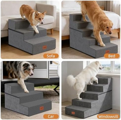 Dog Stairs for Small Dogs, 16.5" H, 3-Step Extra Wide Pet Steps for Bed Couch Sofa and Chair, Non-Slip Balanced Pet Ramp for Medium Cats,Indoor Dog Ladder, Grey - Image 3
