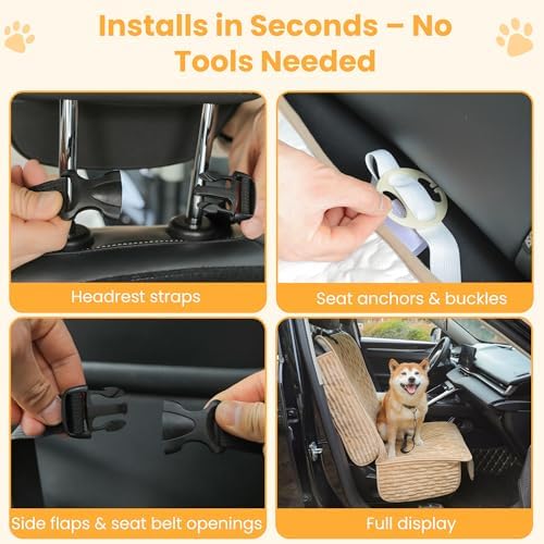 Dog Car Seat Cover, Waterproof Non-Slip Pet Mat, LightCoffee Front Seat - Image 5