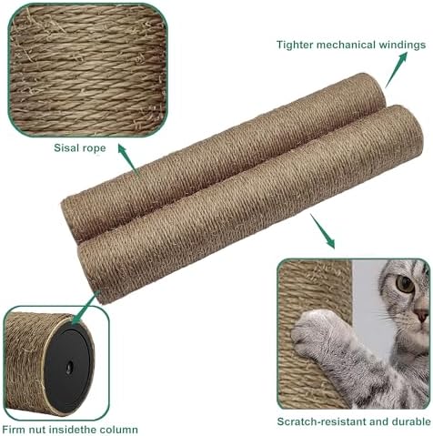 Cat Scratching Post Replacement Pole, 2 PCS 15.7in Cat Tree Replacement Post, Natural Sisal Cat Tree Replacement Parts with M8 Screws (40cm/15.71inBrown, M8*2poles) - Image 3