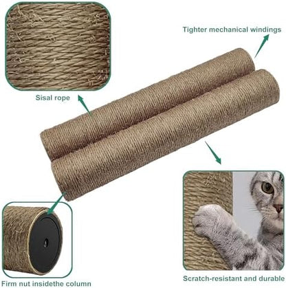 Cat Scratching Post Replacement Pole, 2 PCS 15.7in Cat Tree Replacement Post, Natural Sisal Cat Tree Replacement Parts with M8 Screws (40cm/15.71inBrown, M8*2poles) - Image 3