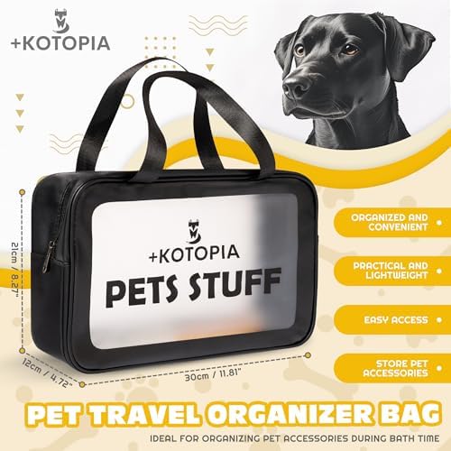 Dog Grooming Tote Bag – Travel Supply Organizer for Dogs – Pet Accessories Storage with Hair Remover Brush – Compact Grooming Bag for Home & Trips – Black/Yellow - Image 2
