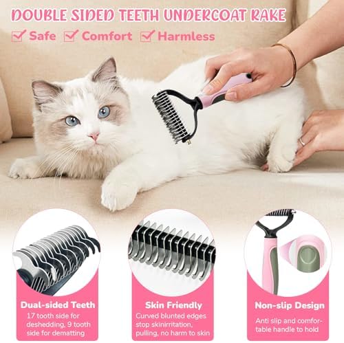 Dog Brush & Grooming Kit – 9-Piece Pet Brush & Deshedding Set for Shedding, Bathing, Trimming & Nail Care | Grooming Tools for Dogs & Cats, Includes Comb, Nail Clipper, Scissors, Slicker Brush (Pink) - Image 5