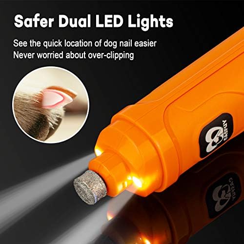 Casfuy Dog Nail Grinder with 2 LED Light - New Version 2-Speed Powerful Electric Pet Nail Trimmer Professional Quiet Painless Paws Grooming & Smoothing for Small Medium Large Dogs and Cats (Orange) - Image 2
