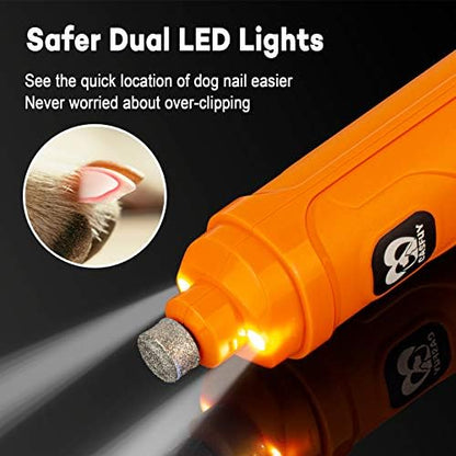 Casfuy Dog Nail Grinder with 2 LED Light - New Version 2-Speed Powerful Electric Pet Nail Trimmer Professional Quiet Painless Paws Grooming & Smoothing for Small Medium Large Dogs and Cats (Orange) - Image 2