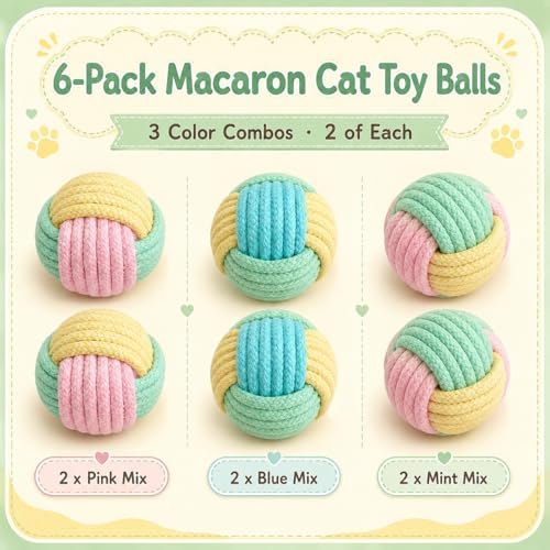 Cat Chew Balls – 6-Pack Rope Cat Toys with Crinkle Sound, Soft and Durable, for Indoor Cats, Kittens, Teeth & Gum Health - Image 2