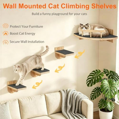Cat Wall Shelves with 3 Perch Steps, Cat Wall Climber Furniture Up to 26lbs - Image 2