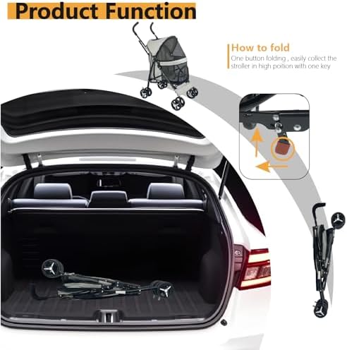 Elegant Umbrella-Shaped Doggy Stroller for Small Dogs, Small Pet Stroller for Medium Dogs, Ideal for 20 Lbs Medium Dogs & Small Dogs (Grey) - Image 4