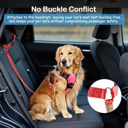 3 Pack Dog Seat Belt for Car, Car Headrest Restraint Adjustable Nylon Fabric, Dog Restraints Vehicle Seatbelts Harness (Black & Red & Purple) - Image 6