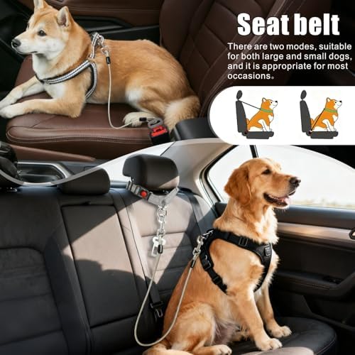 Idepet Dog Seat Belt for Car Stainless Steel 3 in 1 Dog Seatbelt Grey - Image 3