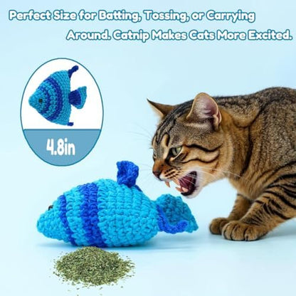 Catnip Fish Toy - Hand-Crocheted with Real Catnip & Bell, Interactive Kicker Toy for Cats Kitten, Soft & Safe for Biting - Image 3