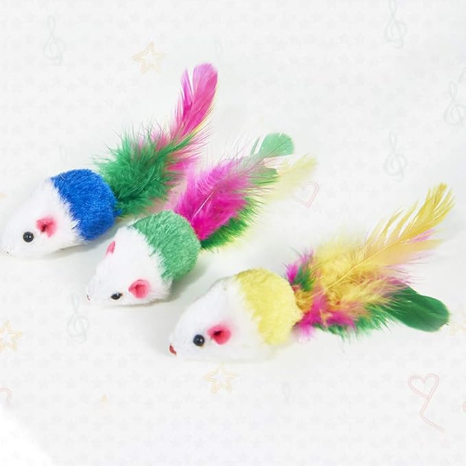 Smoro 100Pcs Cat Mouse Toys Feather Mouse Interactive Mini Funny Animal Playing Toys for Cats Kitten
