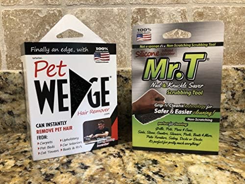 Pet Wedge® Hair Remover 4 Pack- Plus Four MRT® Pet Dish Scrubbers (Bonus Pack) by PetWedgePetHairRemovers