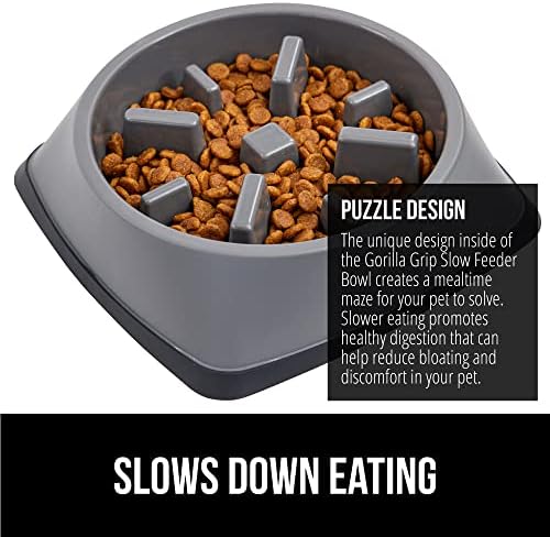 GORILLA GRIP® Patented Slow Feeder Dog and Cat Bowl, BPA Free, 1 Cup Gray - Image 3