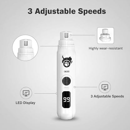 Dog Nail Grinder Quiet, Dog Nail Clipper with 3 Speeds & LCD Screen, Low Noise Safe Pet Nail Trimmers for Small Medium Large Dogs & Cats by Professional Grooming Tools.