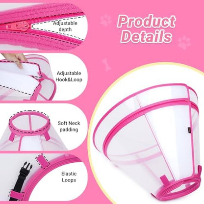 Dog Cone to Stop Licking, Clear Recovery Collar with Detachable Zipper, Sturdy Elizabethan Collar for Large Medium Small Dogs, Soft Adjustable Cone After Surgery Patented, Hot Pink S - Image 4