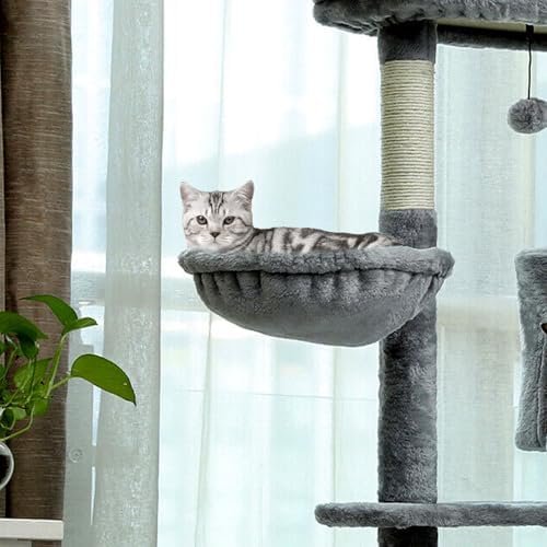 UXIETIN Cat Tree Hammock for Large Cats with Deep Basket,12.4",Grey - Image 7