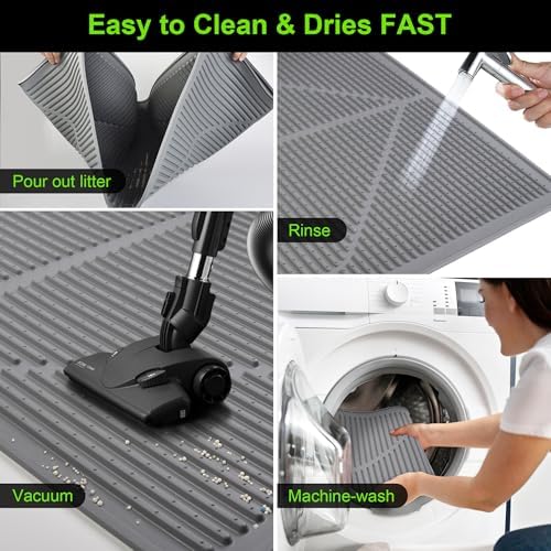 Mofason Rubber Cat Litter Mat Litter Box Mat - Grey Silicone Litter Catcher - Image 5