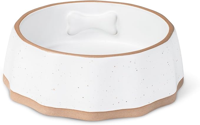Fringe Studio Speckled Bone Small Sculpted Ceramic Pet Bowl W/Exposed Clay (5.25" Diameter x 1.75" H, 10 fl.oz.), PetShop Collection (779SM001)