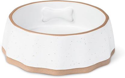 Fringe Studio Speckled Bone Small Sculpted Ceramic Pet Bowl W/Exposed Clay (5.25" Diameter x 1.75" H, 10 fl.oz.), PetShop Collection (779SM001)