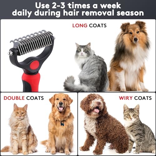 Tpotato Deshedding Dog Brush for Long Haired Dogs Cats,Undercoat Shedding Rake for Dematting Detangling Tangles Matted Fur and Knots,Metal Pet Comb,Professional Pet Grooming Supplies Tool Kit,Red - Image 6