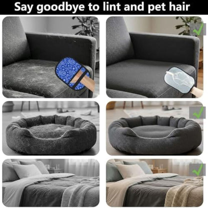 Blue Paisley Pet Hair Removal Glove Brush Pet Hair Remover Tool for Carpet - Image 3