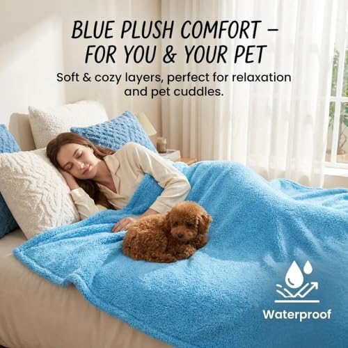 Waterproof Pet Blanket for Dogs Jacquard Fleece Blankets for Bed Cover Reversible Blue Fluffy Puppy Blankets Leakproof Sofa Couch Washable Cover Cat Doggie Blanket for Warm-Lake Blue,L - Image 5