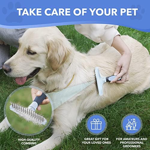 Dog rake deshedding dematting Brush Comb - Undercoat rake for Dogs, Cats, matted, Short,Long Hair Coats - Brush for Shedding, Double Row Stainless Steel pins - Reduce Shedding by 90% (Haze Blue) - Image 7