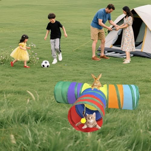 3-Way Collapsible Cat Tunnel Tube Toy Rainbow T-Shape - Image 5