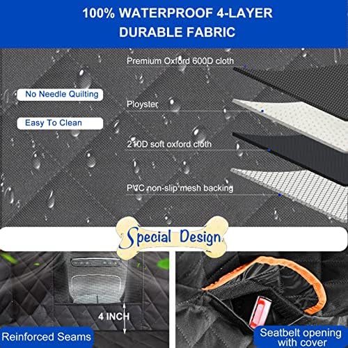 Dog Car Seat Cover for Back Seat 600D Scratchproof Nonslip Durable Waterproof Cars Pet Backseat Covers with Mesh Window Dogs Hammock for Car，SUV, Truck (60" W x 64" L) - Image 3