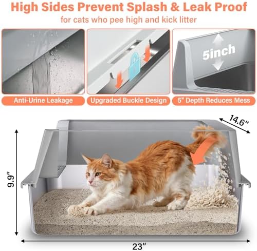 Stainless Steel Cat Litter Box with Lid, XL Metal Litter Box, Extra Large Litterbox for Big Cats, High Sided | Easy Cleaning | Odor-Free Includes Scoop and Mat - Image 3