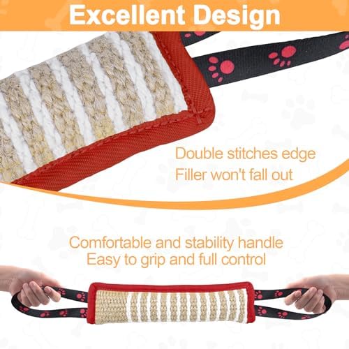 ToLanbbt Dog Tug Toy Dog Bite Jute Pillow Pull Toy with 2 Strong Handles Perfect for Tug of War, Puppy Interactive Play, Tear Resistant Bite Training Toys for Small Medium Large Dogs (Red Footprint) - Image 4