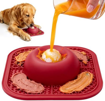 Slow Feeder Dog Bowls & Lick Mat for Liquid and Thick Treat, Anti-Slip Dog Lick Bowl with Interactive Rolling Ball, 5/6 Cup Pup Licking Toy for Large Medium Small Dogs and Cats Red by PetsHome