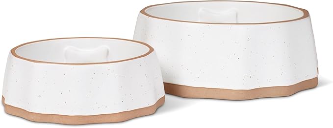 Fringe Studio Speckled Bone Medium Sculpted Ceramic Pet Bowl W/Exposed Clay (7" Diameter x 2.5" H, 26 fl.oz.), PetShop Collection (779MD001) (Pack of 2)
