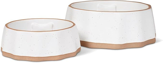 Fringe Studio Speckled Bone Medium Sculpted Ceramic Pet Bowl W/Exposed Clay (7" Diameter x 2.5" H, 26 fl.oz.), PetShop Collection (779MD001) (Pack of 2)