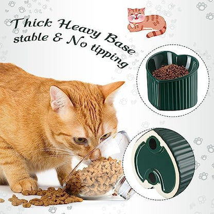 Mumufy 2 Pcs Ceramic Elevated Cat Bowls Tilted Elevated Raised Pet Bowls Anti Vomit Cat Dish for Indoor Stress Free Water Dish Feeder for Puppies, Heart Shaped(Peacock Green) - Image 5