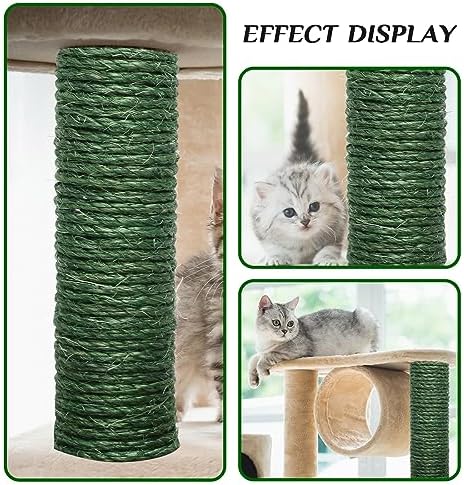 Green Sisal Rope 1/4 Inch by 98-Feet for Cat Scratching Post Tree Tower Replacement Repair and Replace, DIY Hemp Twine Rope for Kittens Shelves Furniture Window Bed Perch House Climbing, 6mm by 30m - Image 5