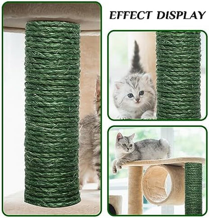 Green Sisal Rope 1/4 Inch by 98-Feet for Cat Scratching Post Tree Tower Replacement Repair and Replace, DIY Hemp Twine Rope for Kittens Shelves Furniture Window Bed Perch House Climbing, 6mm by 30m - Image 5