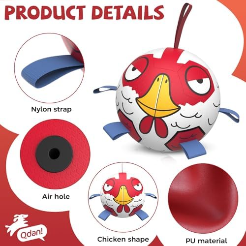 QDAN Dog Ball, Dog Soccer Ball Toy with Straps, Outside Dog Toys,6 Inch - Image 5