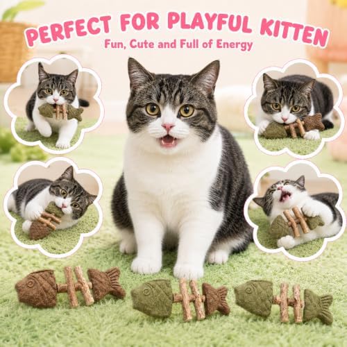 Cat Chew Toy Natural Silvervine Catnip Blend Fish Bone Shaped Teething Sticks for Indoor Kittens to Bite and Play with Fun Stimulation for Pet Mouth Dental Care and Teeth Cleaning - Image 2