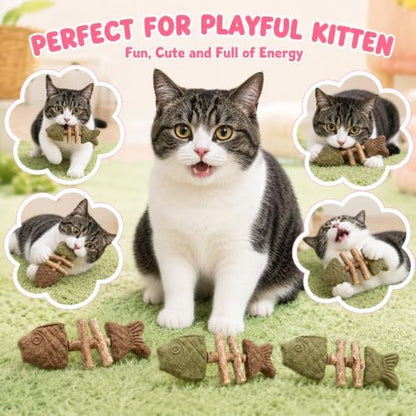 Cat Chew Toy Natural Silvervine Catnip Blend Fish Bone Shaped Teething Sticks for Indoor Kittens to Bite and Play with Fun Stimulation for Pet Mouth Dental Care and Teeth Cleaning - Image 2