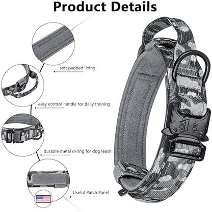 DAGANXI Tactical Dog Collar, Adjustable Military Training Nylon Dog Collar with Control Handle and Heavy Metal Buckle for Medium and Large Dogs, with Patches and Airtags Case (S, Camo) - Image 3