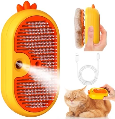 Cat Steam Brush with Release Button, 3 in 1 Pet Spray Water Comb by POIIOPY