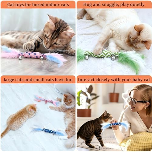 Catnip Toy Candy Shape with Bright Colors Feathers & Bell, Kicker Chew Toy for Indoor Cats, Enrichment Toys for Bored Kittens & Adult Cats, 3-Pack Crinkle Plush Toys for Teething and Play - Image 2