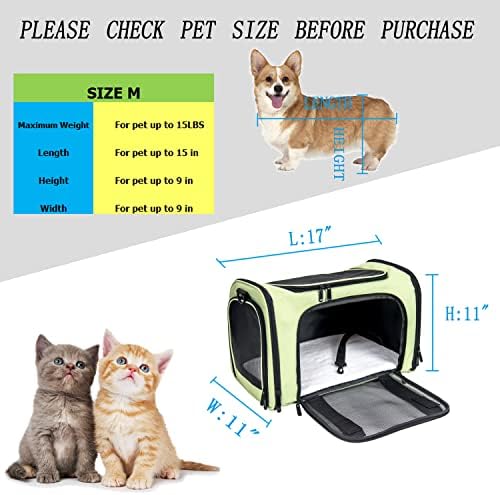 Soft Sided Carrier for Small Medium Cats Dogs,TSA Airline Approved Collapsible Travel Pet Carrier Medium Green - Image 4