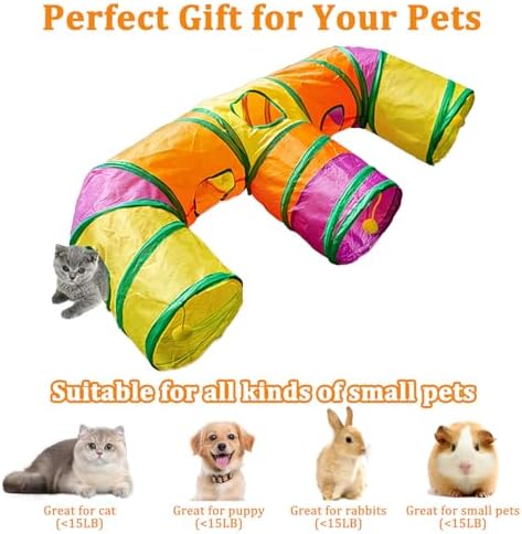 3 Way Collapsible Cat Tunnels with Interactive Ball, E Shape Folded Pet Tube Toy for Indoor Cats, Puppy, Kitty, Kitten, Rabbit - Image 5