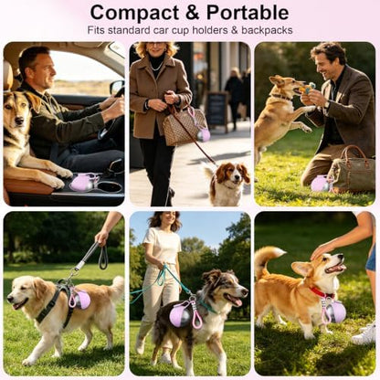 2 in 1 Dog Water Bottle with Bowl, 10oz Stainless Steel - Pink - Image 4