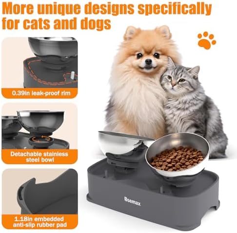 Elevated Raised Cat Bowls with 2 Stainless Steel Bowls, Adjustable 6.1–7.3in Height and 30°Angle Tilted Raised Cat Bowl for Indoor Cats Dogs Kitty Elevated Cats Puppy Food Water Dishs (Gray) - Image 6